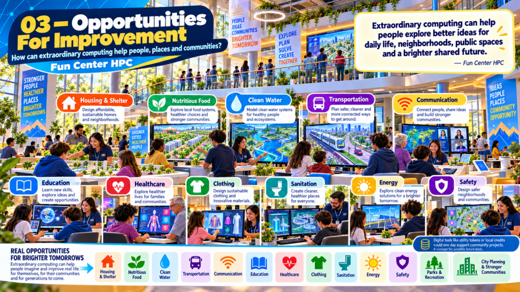Fun Center HPC infographic 03 of 06: Opportunities For Improvement. Aspirational concept artwork, not an existing installation.