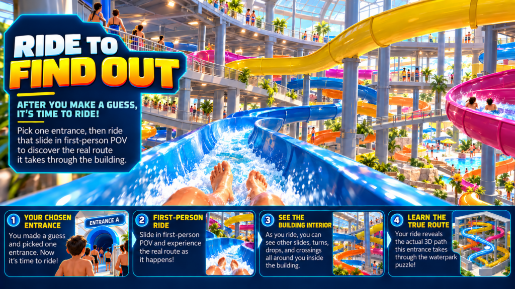 The Waterpark Puzzle concept artwork 02 of 06: Ride To Find Out. Fun Center HPC concept illustration, not an existing installation.